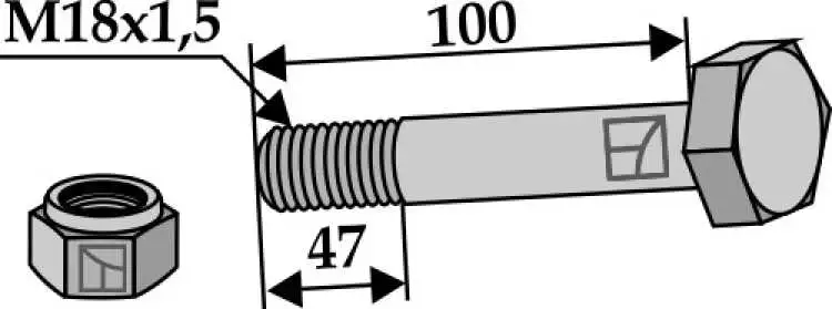 Schraube mit Sicherungsmutter - M18x1,5 - 10.9